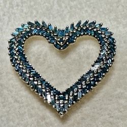 FREE SHIPPING! GORGEOUS Genuine Blue Diamonds 925 Silver Heart Pendant Necklace 18” Lot#505  