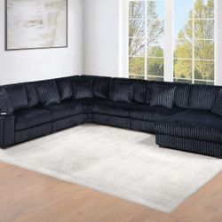 Brand New Black Corduroy Modular Sectional Sofa 