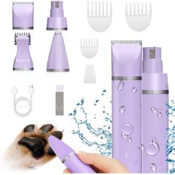 Veeconn Dog Grooming Clippers Kit-Electric Rechargeable Cat Trimmer Tools-Cordless Quiet Pet Nail Paw Grinder-4 in 1 Multifunctional Low Noise Shaver-
