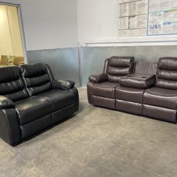 Sofa Loveseat Chair. Cup Holder. Recliners. Black. Leather 