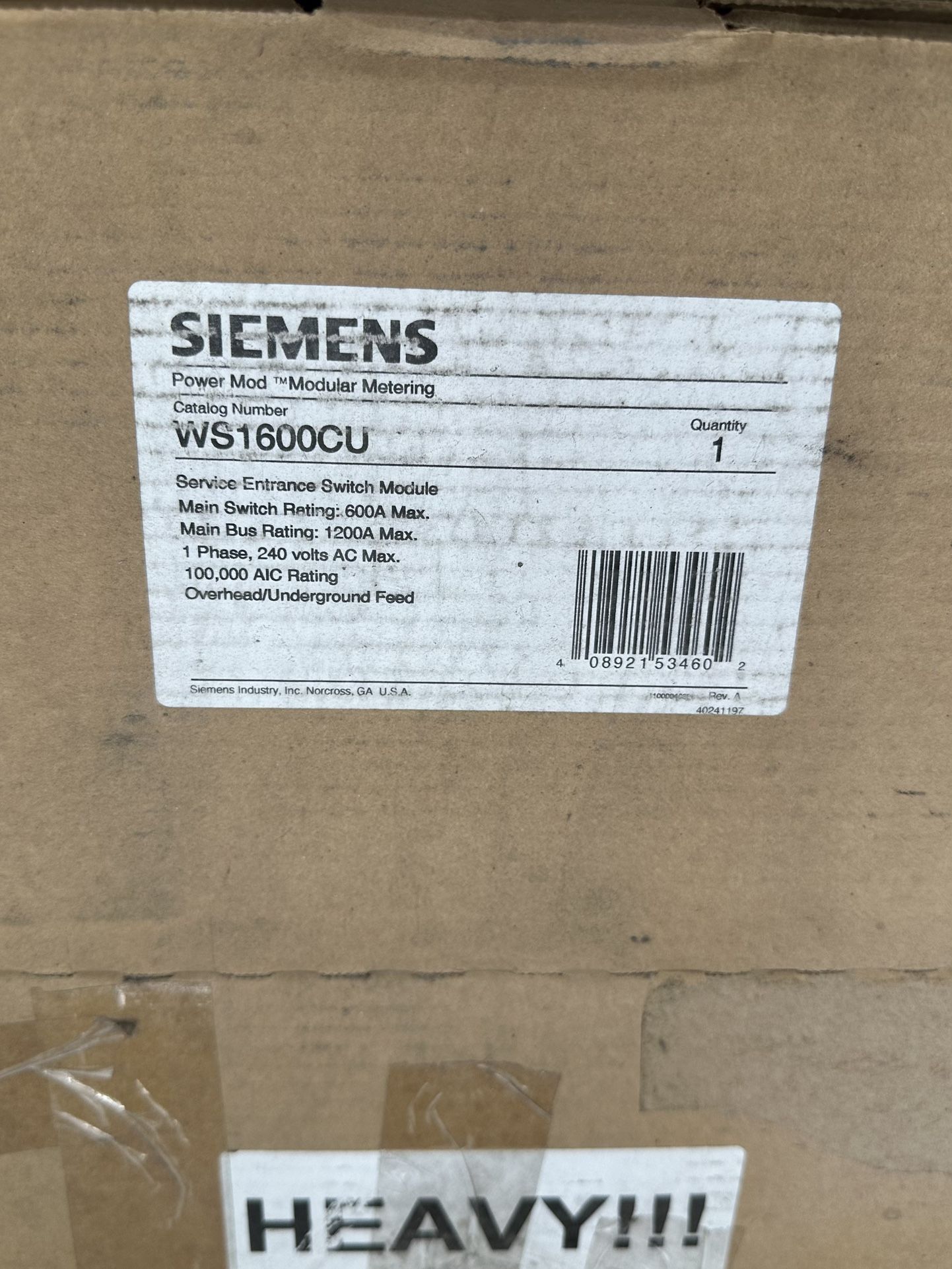 WS1600CU Siemens 600A Power Mod
