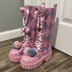 Sugar Thrillz Pink And Purple Lace Up Platform Boots With Chunky Platform