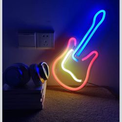 Guitar Neon Sign for Bedroom Art Guitar Decor Neon Lights for Christmas Halloween Wedding Valentine's Day Party Bar Club Home Decoration, Lounge Offic