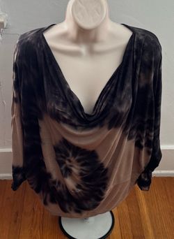 Young Fabulous & Broke tie dye black and brown cowl neck dolman sleeve top, size S