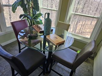 Tall Round Dining Table & Leather Chairs