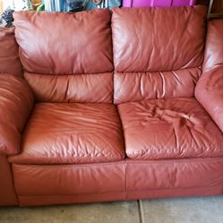 FOR SALE!  BRICK RED LEATHER SOFA