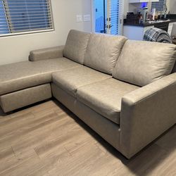 Leather Sleeper Sofa w/Reversable Chaise & Foot Ottoman