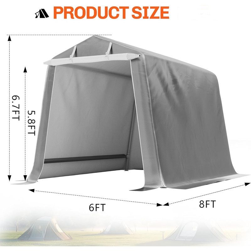 Storage Shelter 6X8 ft Heavy Duty Portable Shed Outdoor Carport with Rolled up Zipper Doors