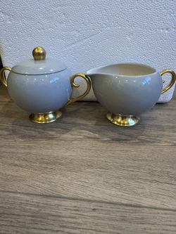 Flintridge China sugar and creamer set Marino Rose Bud Gray -MID CENTURY VINTAGE