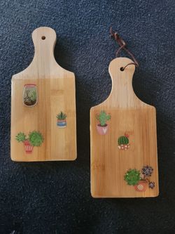 Handmade Cactus & Succulent Mini Bamboo Kitchen Boards – Set of 2