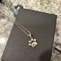Paw Pendant And Silver Tone Necklace 