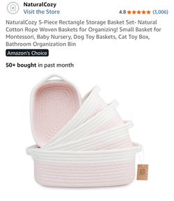 Brand new natural cotton white / pink basket set
