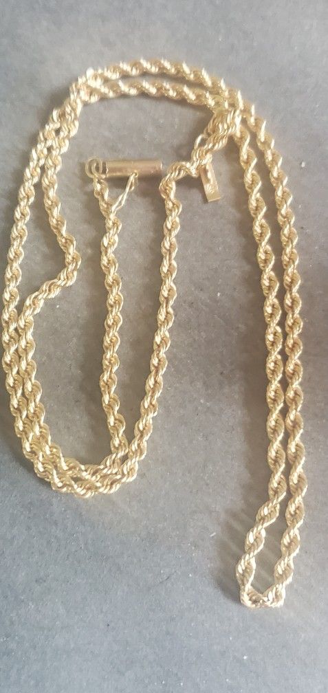 14k Gold 20 Inch Long Rope Chain Necklace