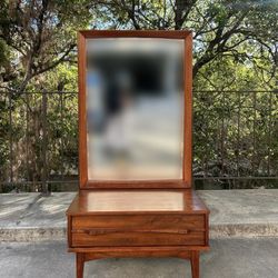 Vintage Mid Century Modern Danish Modern Walnut Vanity Dresser & Mirror Set