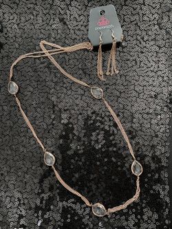 New Rose Gold Long Necklace And Earrings