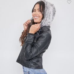 Leather Jacket With Sherpa Fur Hoodie