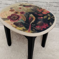 Black Accent Table / End Table / Nightstand - Whimsy Birds