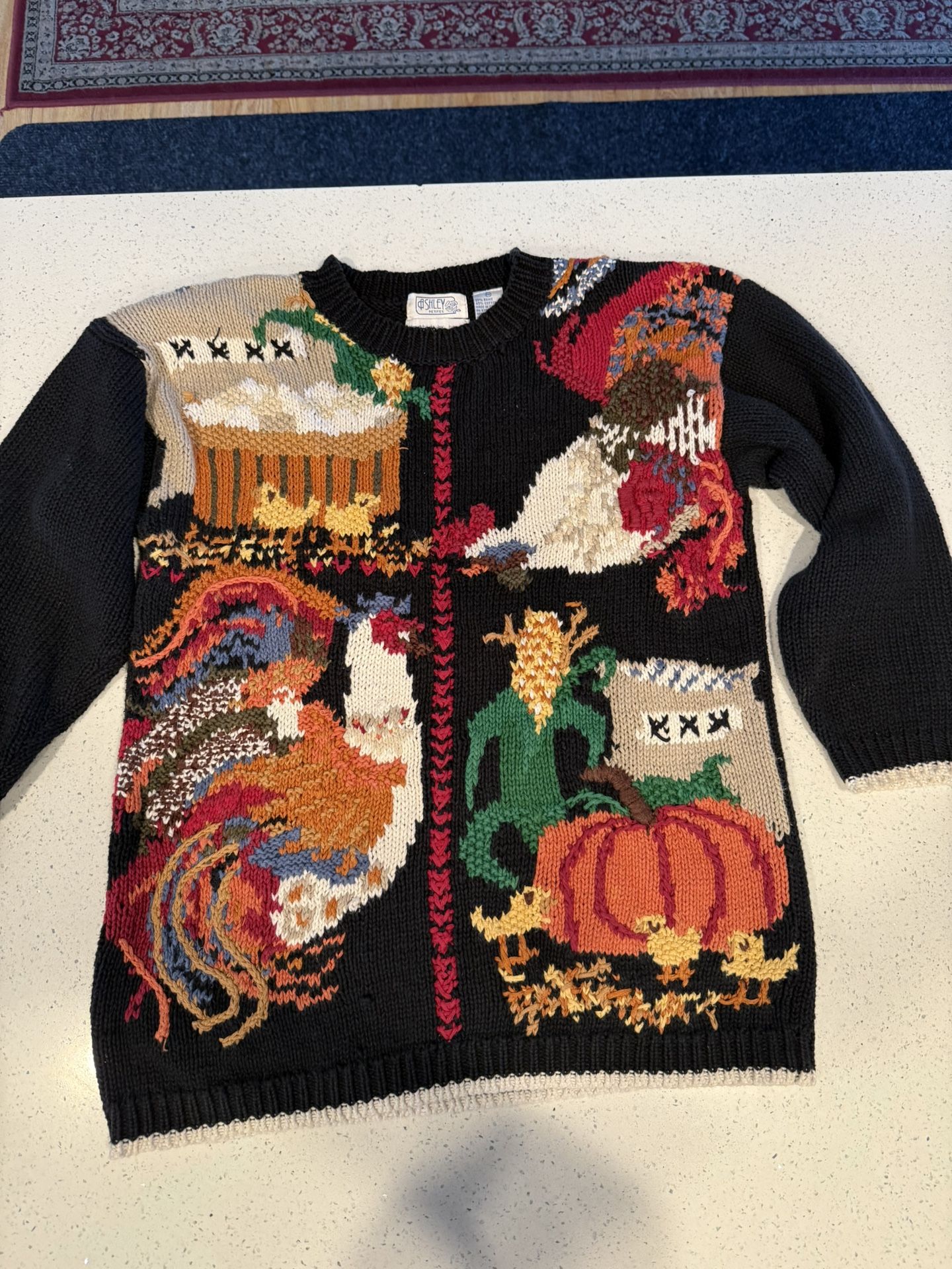 cottagecore sweater vtg Ashley black chicken rooster farm...