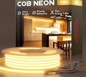 82 ft GZBtech Silicone COB Neon Rope Lights 50FT/15M, 2800K Super Bright Warm White Waterproof Neon Strip Light, AC 110-120V Flexible Soft Cuttable Ta