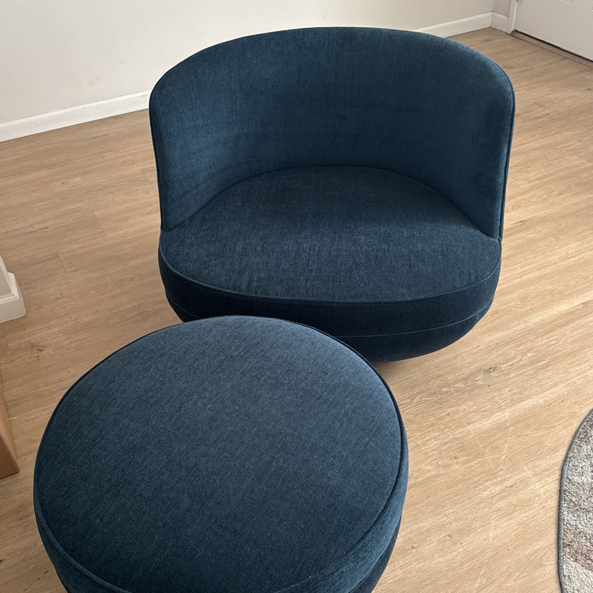 Blue Swivel Ottoman & Chair