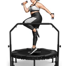 BCAN Foldable Mini Trampoline, 40" Fitness Trampoline with Bungees, U Shape Adjustable Foam Handle, Stable & Quiet Exercise Rebounder 