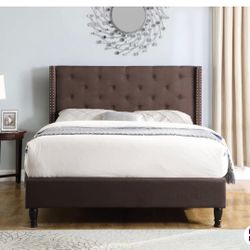 King Size Upholstered Bed. Chocolate Brown 