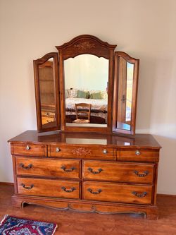 Wood Dresser with Tri-Fold Mirror