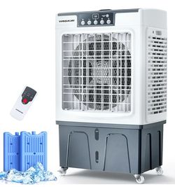 VAGKRI Swamp Cooler, 2100CFM Evaporative Air Cooler with 3 Modes & Wind Speeds, 120°Oscillation, 24H Timer, Portable Outdoor Air Conditioner with Auto