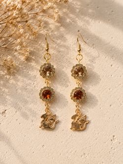 Gold Dragon Charm Drop Earrings