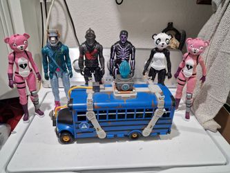 Fortnite action figures, 12 inches, and Battle bus...Good condition
