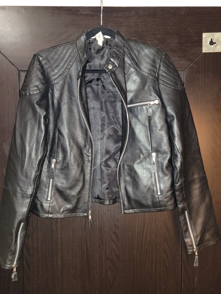 Vintage Old Navy 100% Leather Biker Jacket, Size M