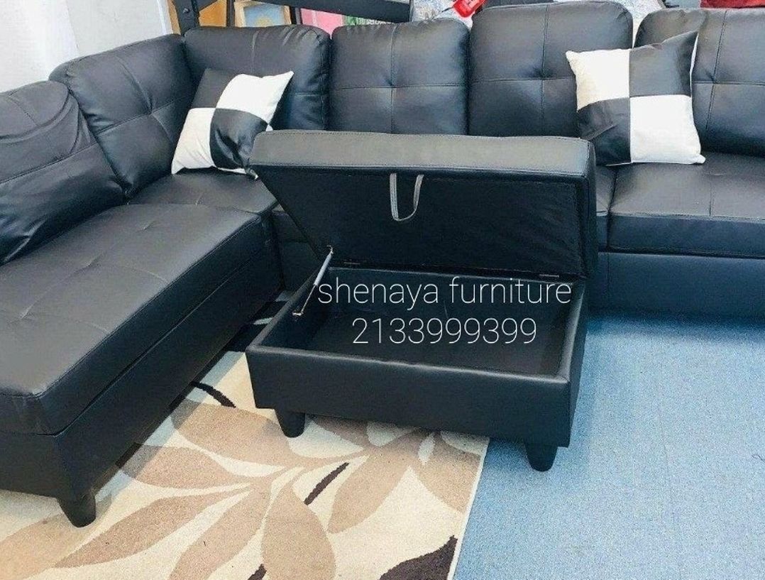 Black Sectional Sofa New With Storage Ottoman