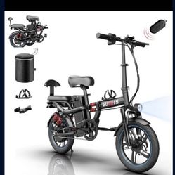 GUGOIS Electric Bike 1000W 48V 15Ah 16" 2 Seater Folding Ebike Motor peak 1000watts Speed 28mph Range 30 miles Tires 16in Alarm Capacity 300lbs