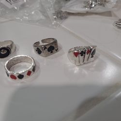 5 Rings Vintage Card Sliver Rings Joker