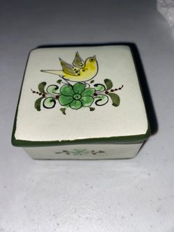 VNTG Handmade Mexican Tonalá Ceramic Trinket Box Excellent Cond 1.6 x 2.75 inch
