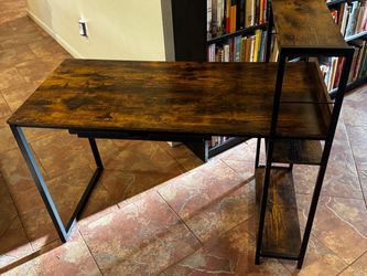 Industrial L-Shaped Desk with Side Shelves
