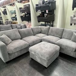 Grey Corduroy Sectional With Ottoman Brand New In Box Firm Price $499