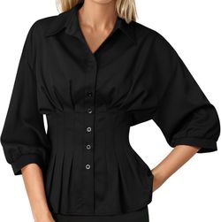 Business Casual Work Office Blouse, black color, XL size