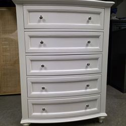 Modern White Ornate Style 5 Drawer Tallboy Dresser