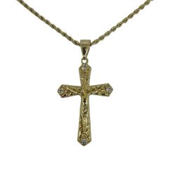 18k Jesus Christ Cross Nugget Necklace -