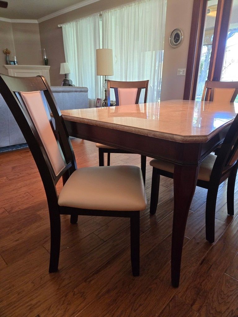 Marbled Top Formal Dining Table & Chairs