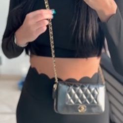 Mademoiselle Black Quilted Leather Wallet on Chain crossbody Bag