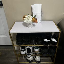 White And Gold Shoe Rack