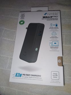 Nimble Wally Pro Portable Charger laptop & iPhone Wall Plug, 10,000mAh Power Bank Fast Charging 63W USB-A & C Wall Charger, Travel Ready Battery Pack 