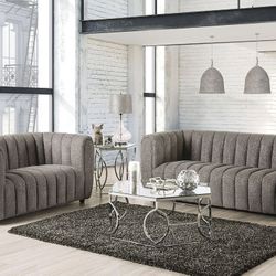 Brand New Elegant Boucle Channeled Sofa Loveseat Set 