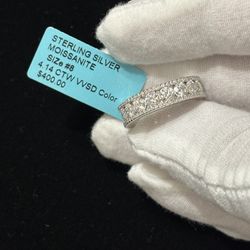 925 Sterling Silver Moissanite Ring Size 8