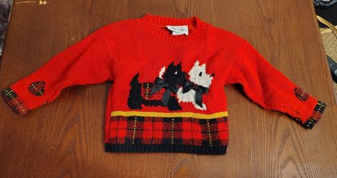 Vintage Heartworks Scottie Dog Sweater toddler 2t Red Plaid USA Christmas