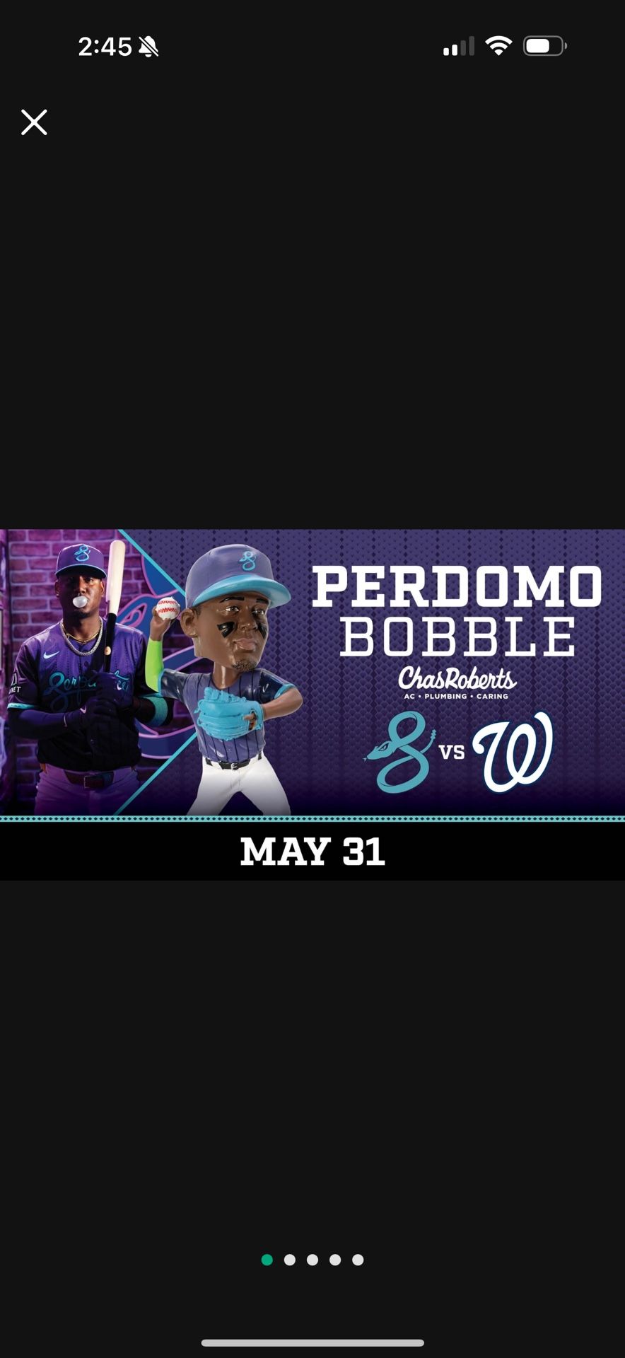 Perdomo Bobblehead Game - (4) Tickets Diamondbacks Nationals 5/31