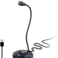 USB PC Microphone, Computer Recording Condenser Cardioid Mic with Mute Button & LED Indicator for Laptop, Mac, PS4 -