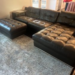 Full grain dark brown high end sofa section with chase